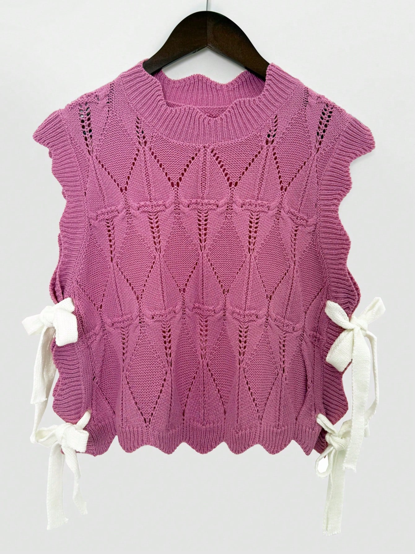 Women's Y2K Solid Color Sweater Vest With Bow Tie, Casual Lace-Up Tube Top Knitted Pullover, Hollow Out Loose Aesthetic Camisole Elegant Summer
