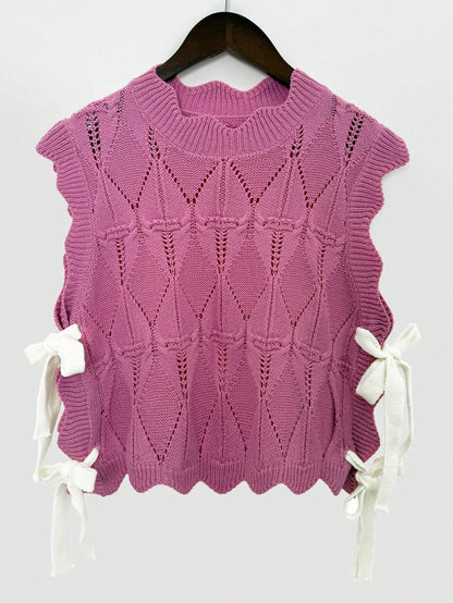 Women's Y2K Solid Color Sweater Vest With Bow Tie, Casual Lace-Up Tube Top Knitted Pullover, Hollow Out Loose Aesthetic Camisole Elegant Summer