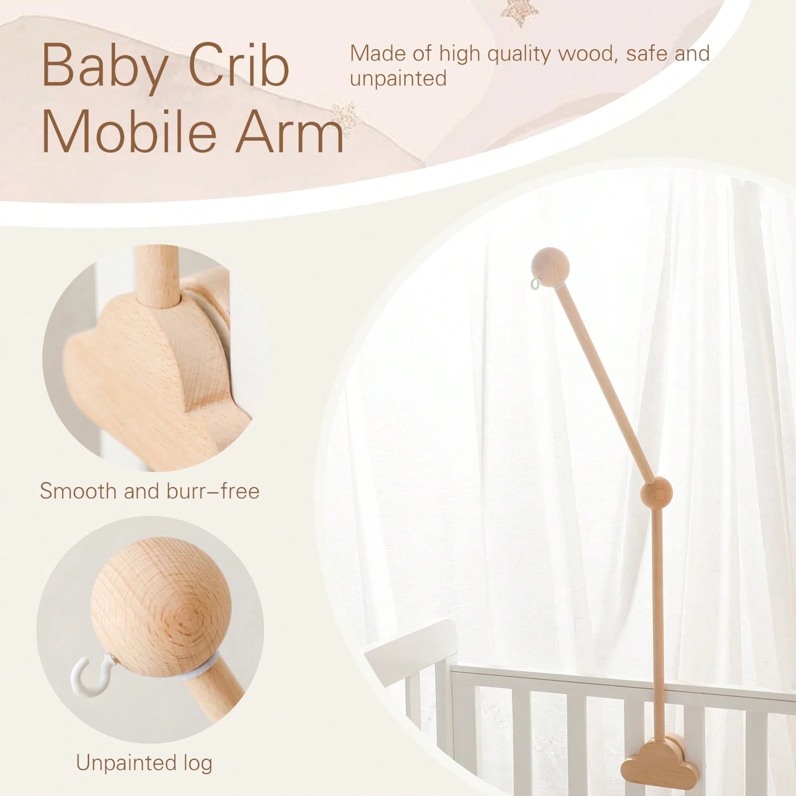 Wooden Bed Bell Bracket Wind Chime Rack Wooden Mobile Bed Bell Bracket Room Decoration Bracket Bed Bell Hanging Rattle Toys