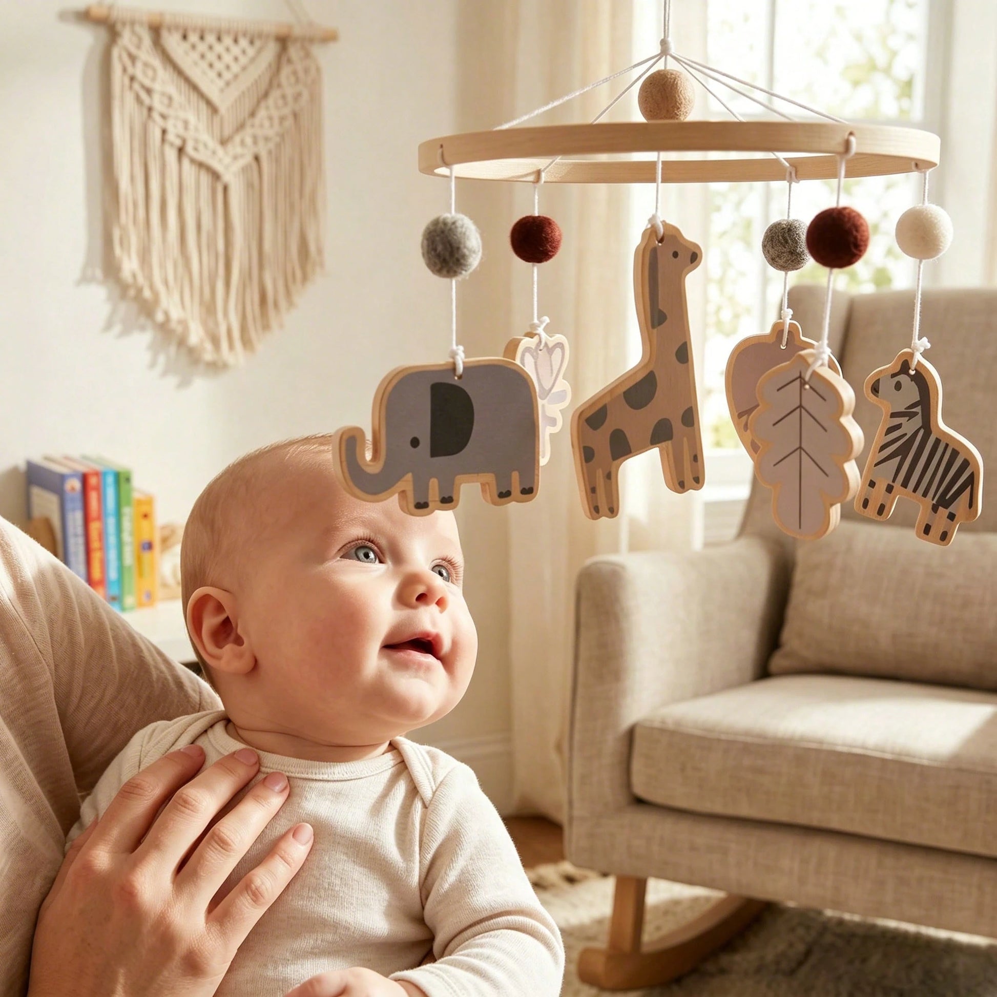 Wooden Forest Animal Bed Bell, Cute Animal Shaped Toy, Baby Room Decoration Wind Chime, Hand-Eye Coordination Ability, Suitable For Baby Room Decoration, Mixed Colors, Newborn Bed Bell Toy, Best Gift