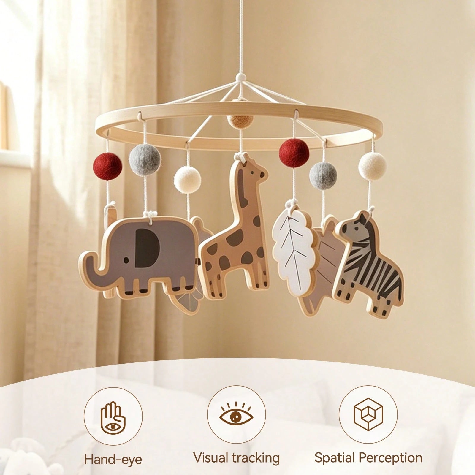 Wooden Forest Animal Bed Bell, Cute Animal Shaped Toy, Baby Room Decoration Wind Chime, Hand-Eye Coordination Ability, Suitable For Baby Room Decoration, Mixed Colors, Newborn Bed Bell Toy, Best Gift