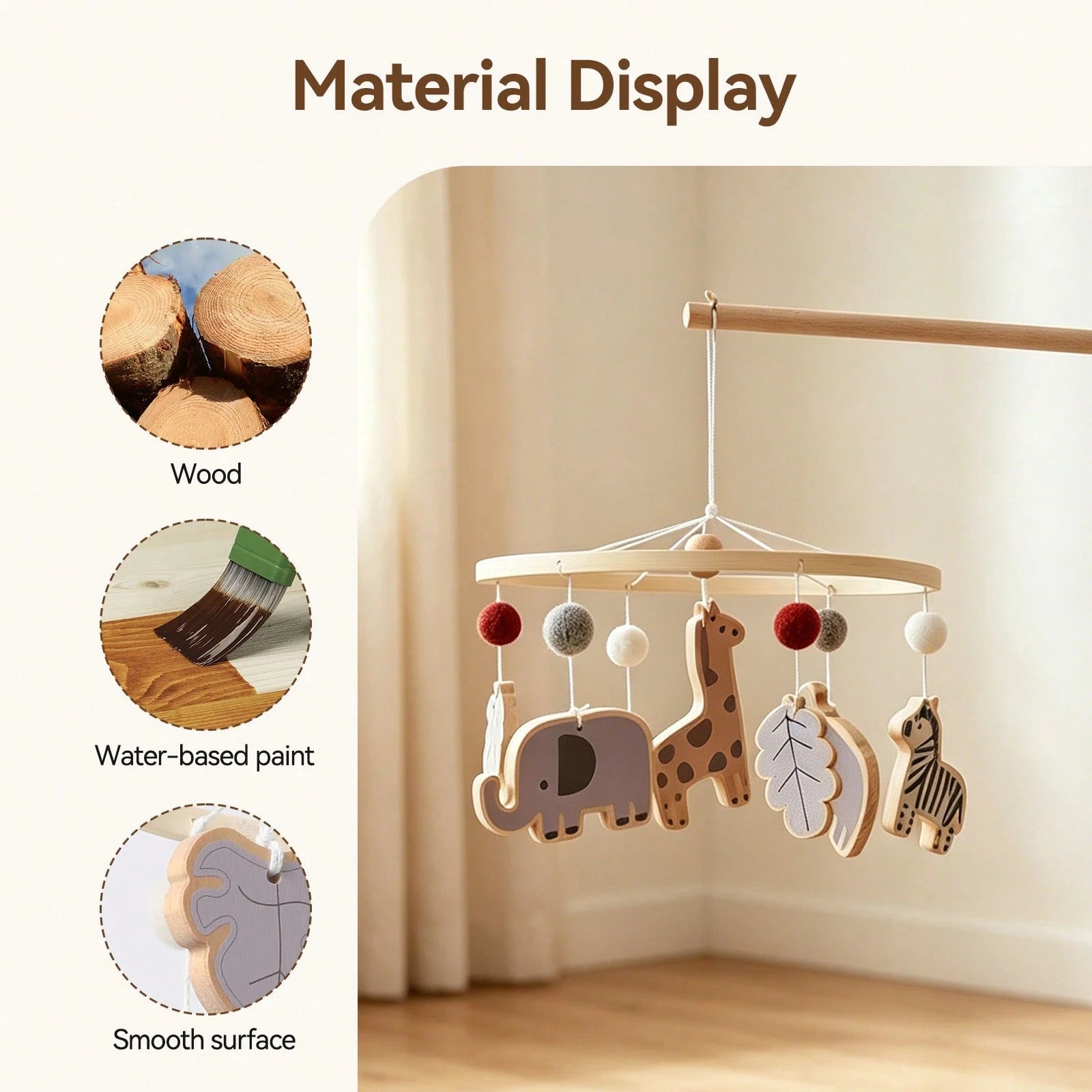 Wooden Forest Animal Bed Bell, Cute Animal Shaped Toy, Baby Room Decoration Wind Chime, Hand-Eye Coordination Ability, Suitable For Baby Room Decoration, Mixed Colors, Newborn Bed Bell Toy, Best Gift