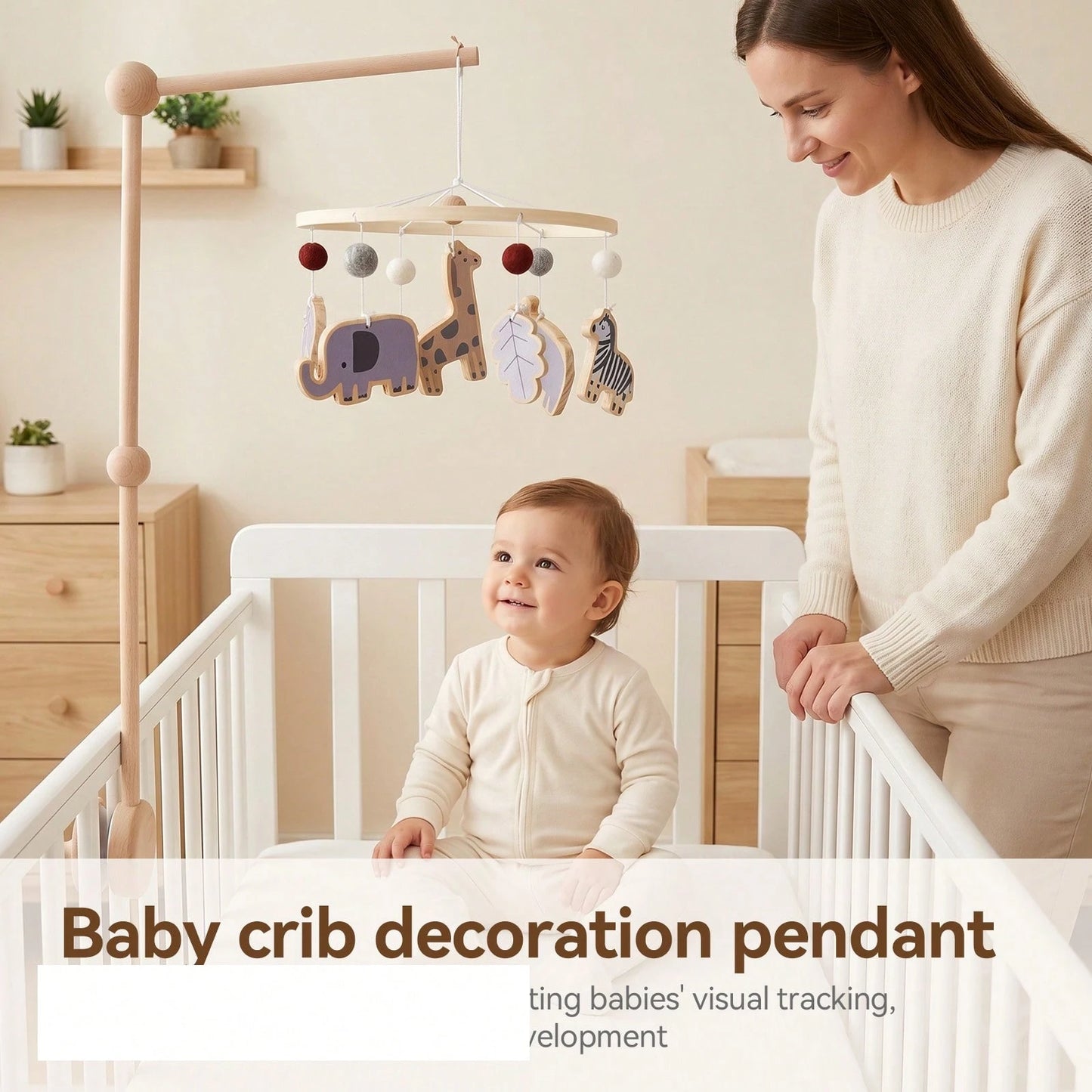 Wooden Forest Animal Bed Bell, Cute Animal Shaped Toy, Baby Room Decoration Wind Chime, Hand-Eye Coordination Ability, Suitable For Baby Room Decoration, Mixed Colors, Newborn Bed Bell Toy, Best Gift