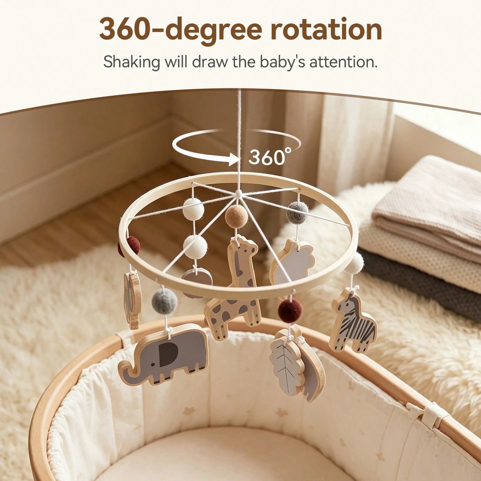 Wooden Forest Animal Bed Bell, Cute Animal Shaped Toy, Baby Room Decoration Wind Chime, Hand-Eye Coordination Ability, Suitable For Baby Room Decoration, Mixed Colors, Newborn Bed Bell Toy, Best Gift