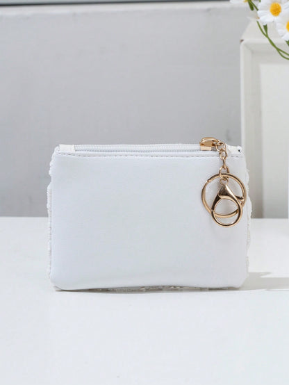 Woven Straw Coin Purse, Women's Small Coin Purse, Portable Handheld Keychain Bag, Key Card Storage Pouch, Woven Straw Small Wallet, Portable Handbag, Key Card Holder, Handheld Hanging Storage Bag, Wom