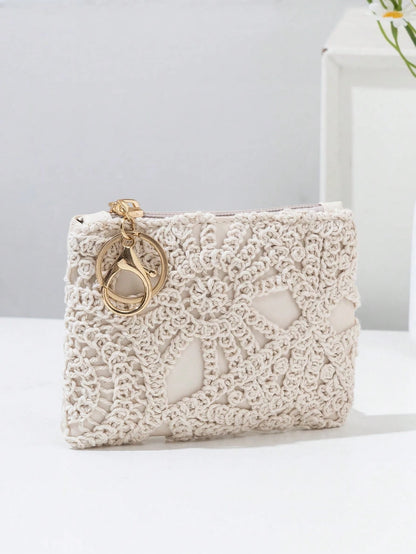 Woven Straw Coin Purse, Women's Small Coin Purse, Portable Handheld Keychain Bag, Key Card Storage Pouch, Woven Straw Small Wallet, Portable Handbag, Key Card Holder, Handheld Hanging Storage Bag, Wom