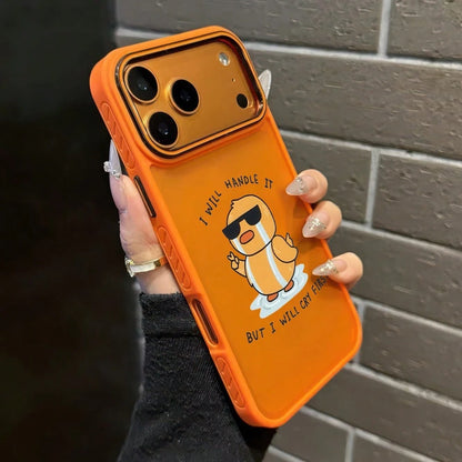Wronged Little Yellow Duck Pattern Mobile Phone Case + Cool Orange Main Color Design, Suitable For IPhone17pro17pro Max17air16pro Max15plus14 13 12 11 And Other Apple Mobile Phones, With Non-Slip Conc