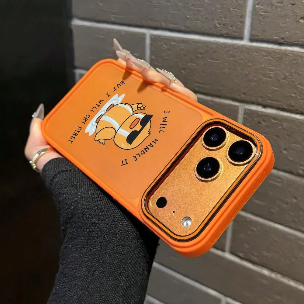 Wronged Little Yellow Duck Pattern Mobile Phone Case + Cool Orange Main Color Design, Suitable For IPhone17pro17pro Max17air16pro Max15plus14 13 12 11 And Other Apple Mobile Phones, With Non-Slip Conc
