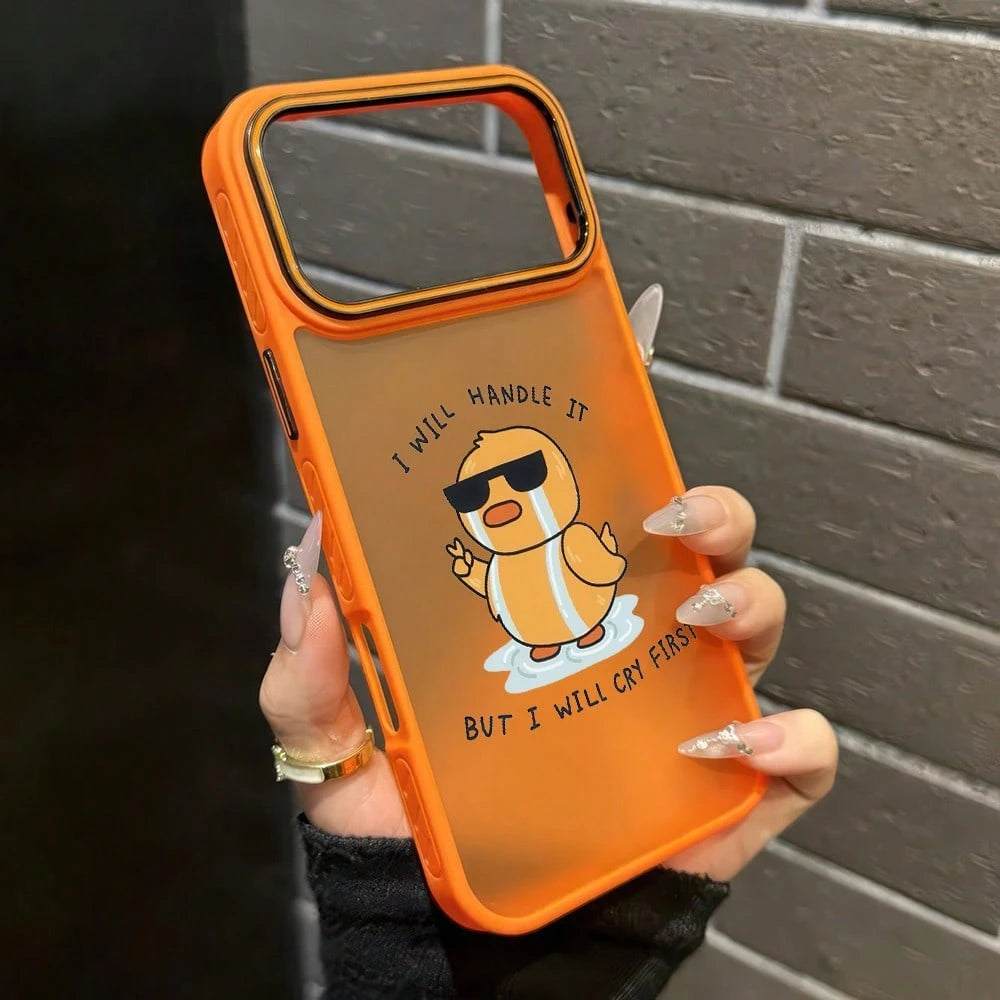 Wronged Little Yellow Duck Pattern Mobile Phone Case + Cool Orange Main Color Design, Suitable For IPhone17pro17pro Max17air16pro Max15plus14 13 12 11 And Other Apple Mobile Phones, With Non-Slip Conc