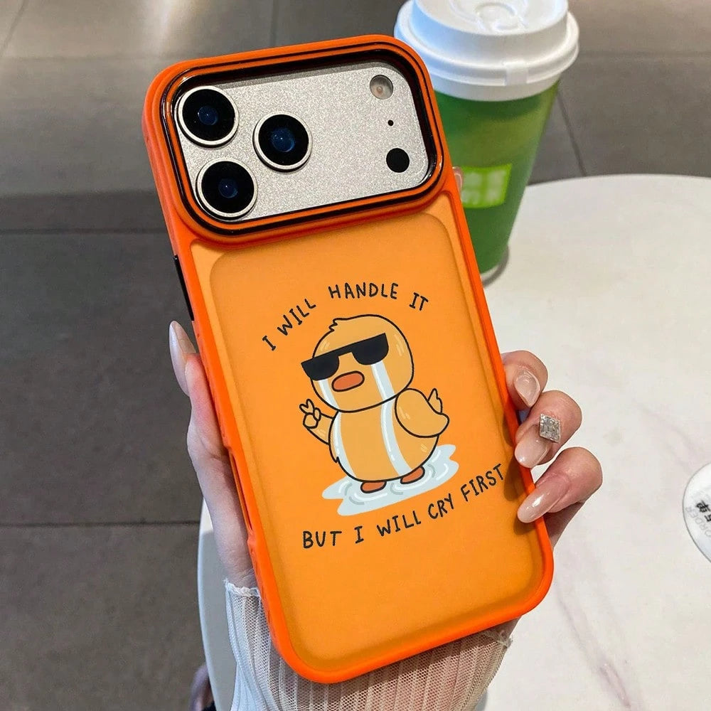 Wronged Little Yellow Duck Pattern Mobile Phone Case + Cool Orange Main Color Design, Suitable For IPhone17pro17pro Max17air16pro Max15plus14 13 12 11 And Other Apple Mobile Phones, With Non-Slip Conc