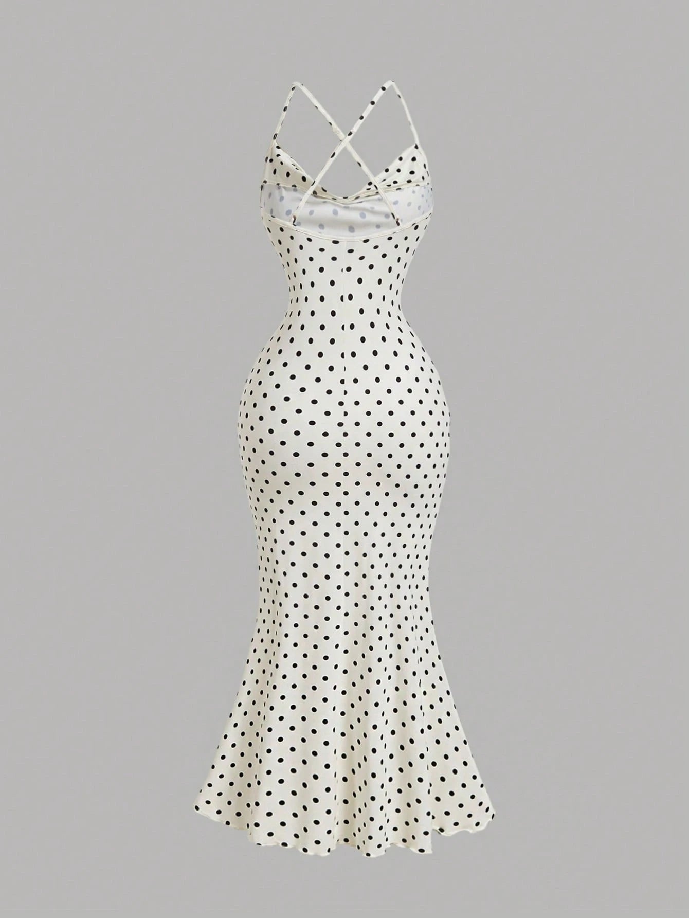 X Garcia Sisters MOD White With Black Polka Dots Summer Vintage Romantic Vacation Elegant Draped Neck Fishtail Dress For Women Wedding Guest Party Masquerade Ball Dress