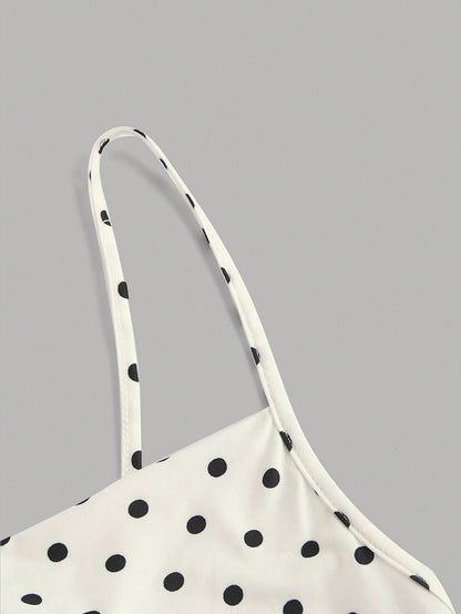 X Garcia Sisters MOD White With Black Polka Dots Summer Vintage Romantic Vacation Elegant Draped Neck Fishtail Dress For Women Wedding Guest Party Masquerade Ball Dress