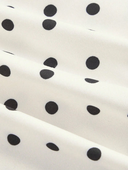 X Garcia Sisters MOD White With Black Polka Dots Summer Vintage Romantic Vacation Elegant Draped Neck Fishtail Dress For Women Wedding Guest Party Masquerade Ball Dress