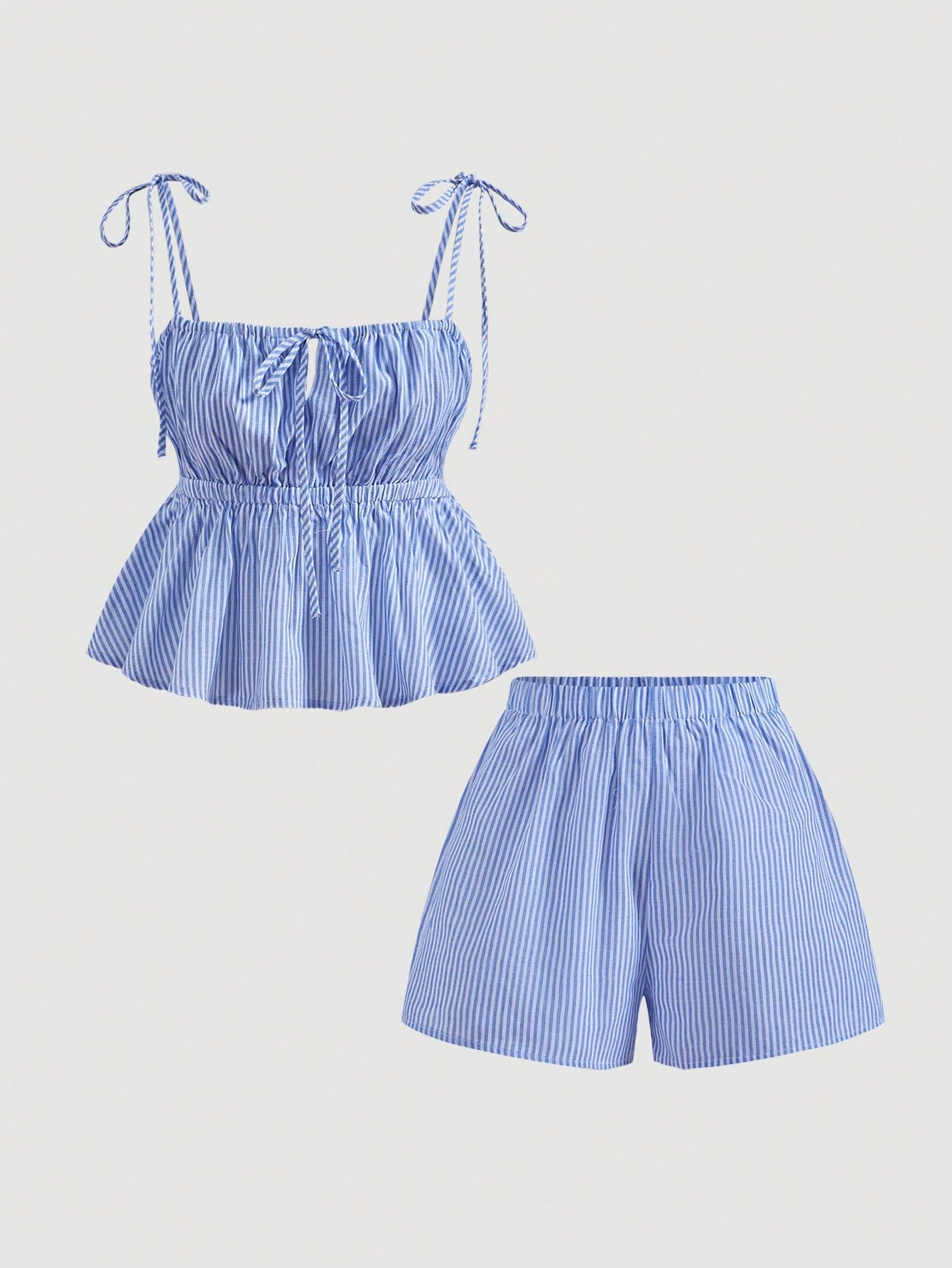 X YERIMUA MOD Women Square Neck Striped Knot Camisole Matched With High Waist Striped,Shorts,Summer Outfits Beach Vacation Blue And White Stripe Coastal Cute Casual