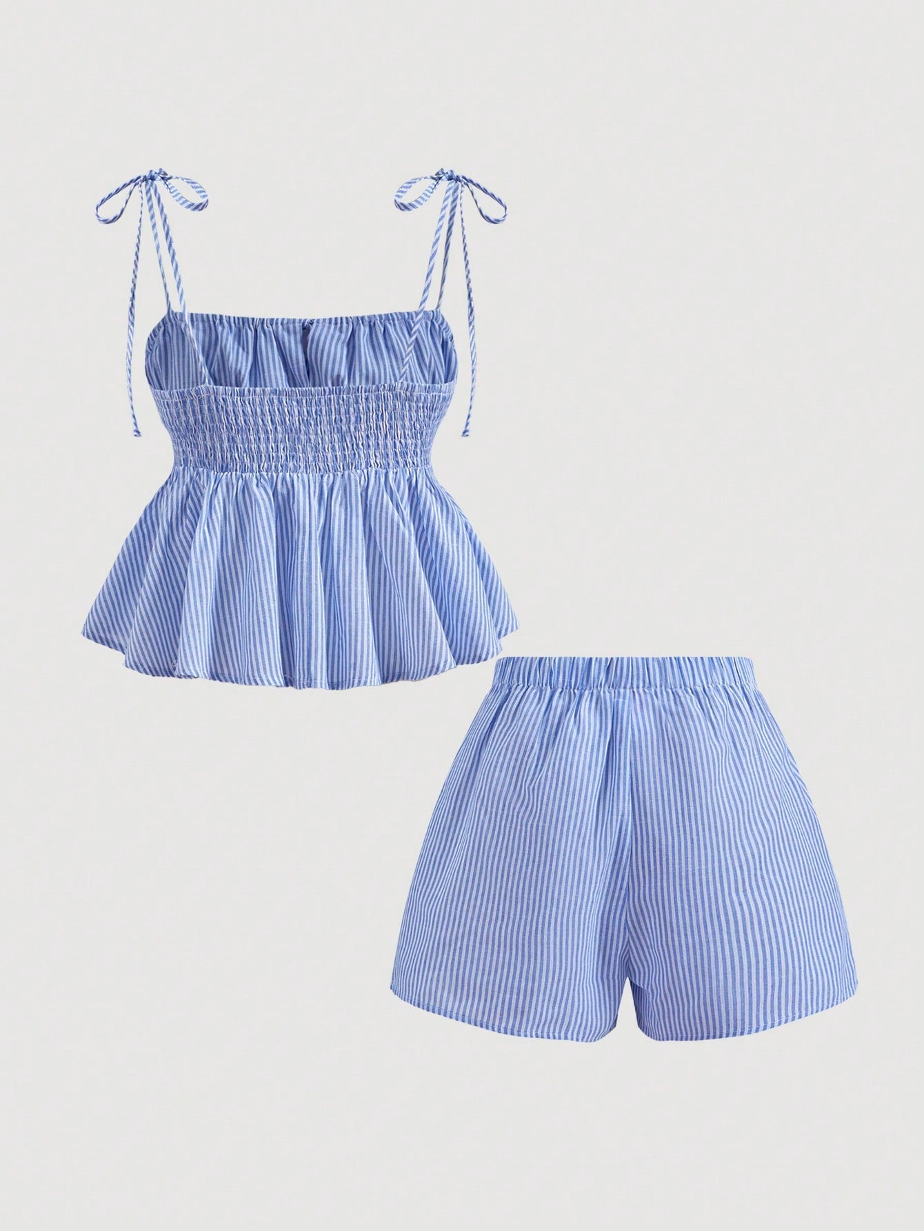 X YERIMUA MOD Women Square Neck Striped Knot Camisole Matched With High Waist Striped,Shorts,Summer Outfits Beach Vacation Blue And White Stripe Coastal Cute Casual