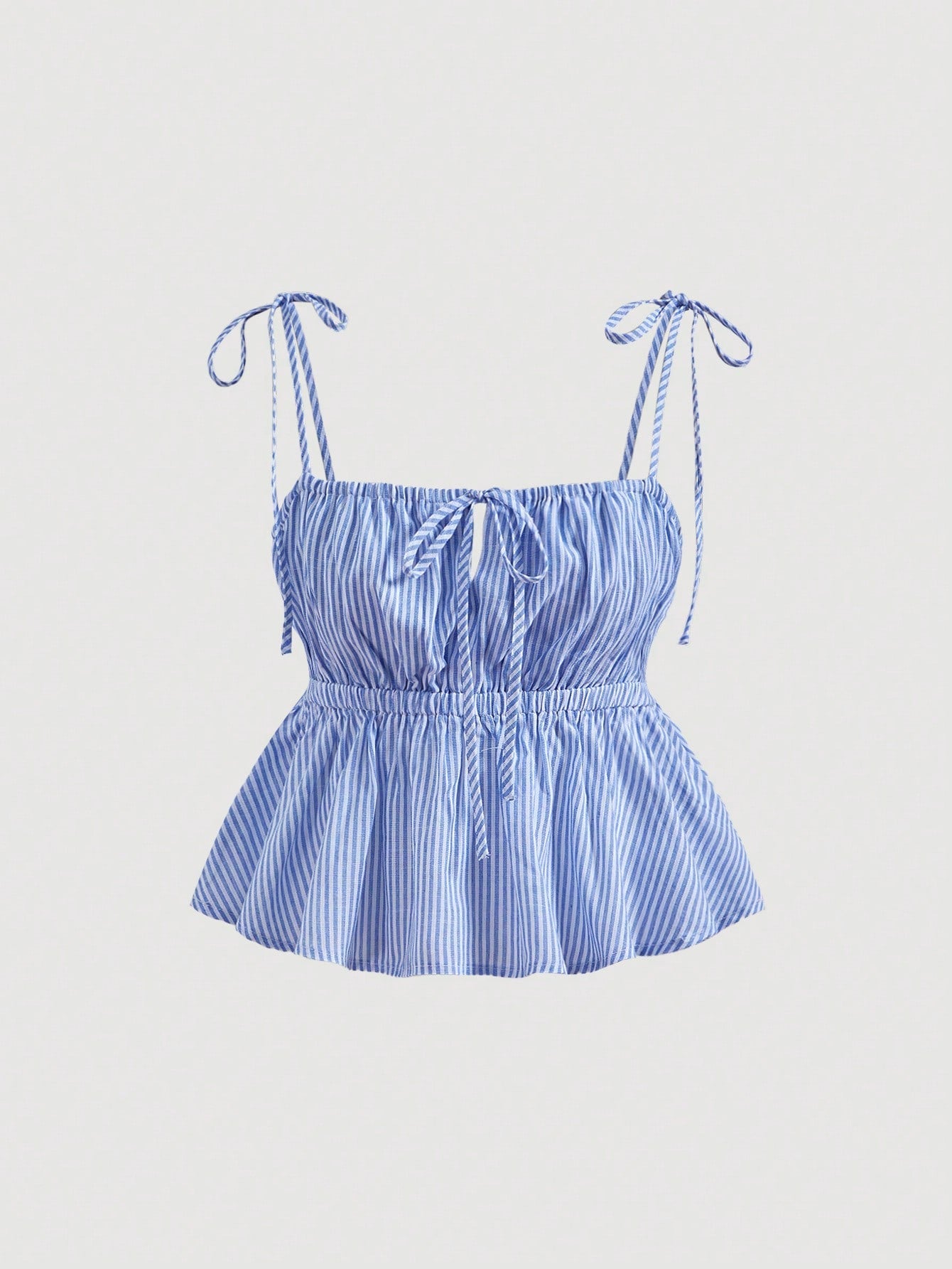 X YERIMUA MOD Women Square Neck Striped Knot Camisole Matched With High Waist Striped,Shorts,Summer Outfits Beach Vacation Blue And White Stripe Coastal Cute Casual