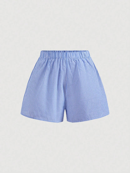 X YERIMUA MOD Women Square Neck Striped Knot Camisole Matched With High Waist Striped,Shorts,Summer Outfits Beach Vacation Blue And White Stripe Coastal Cute Casual