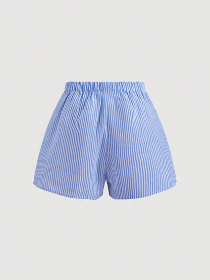 X YERIMUA MOD Women Square Neck Striped Knot Camisole Matched With High Waist Striped,Shorts,Summer Outfits Beach Vacation Blue And White Stripe Coastal Cute Casual