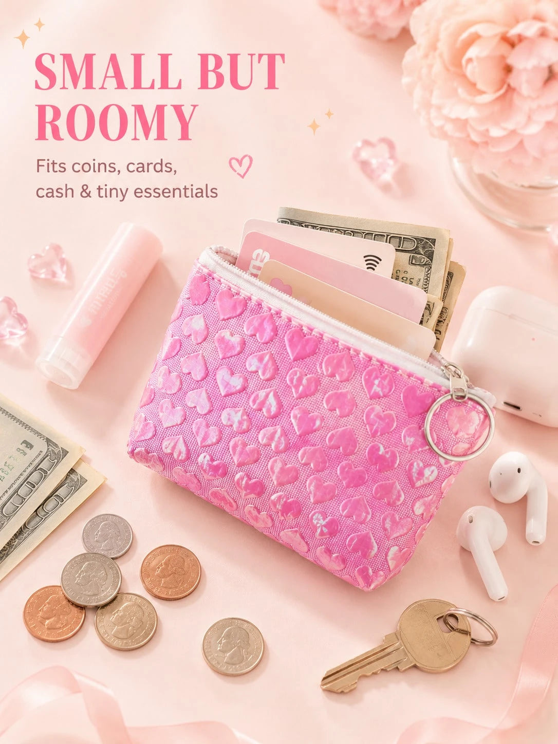 XD 12pcs/6pcs/3pcs/1pc Fashion Embossed Heart-Shaped Women's Coin Purse With Keychain, Can Store Keys, Data Cables, Coins And Rings, Suitable For Travel, Card Holder, Lipstick, Loose Change, Daily Dat