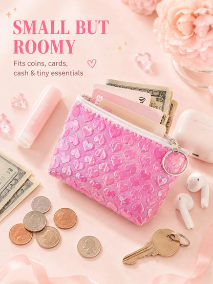 XD 12pcs/6pcs/3pcs/1pc Fashion Embossed Heart-Shaped Women's Coin Purse With Keychain, Can Store Keys, Data Cables, Coins And Rings, Suitable For Travel, Card Holder, Lipstick, Loose Change, Daily Dat