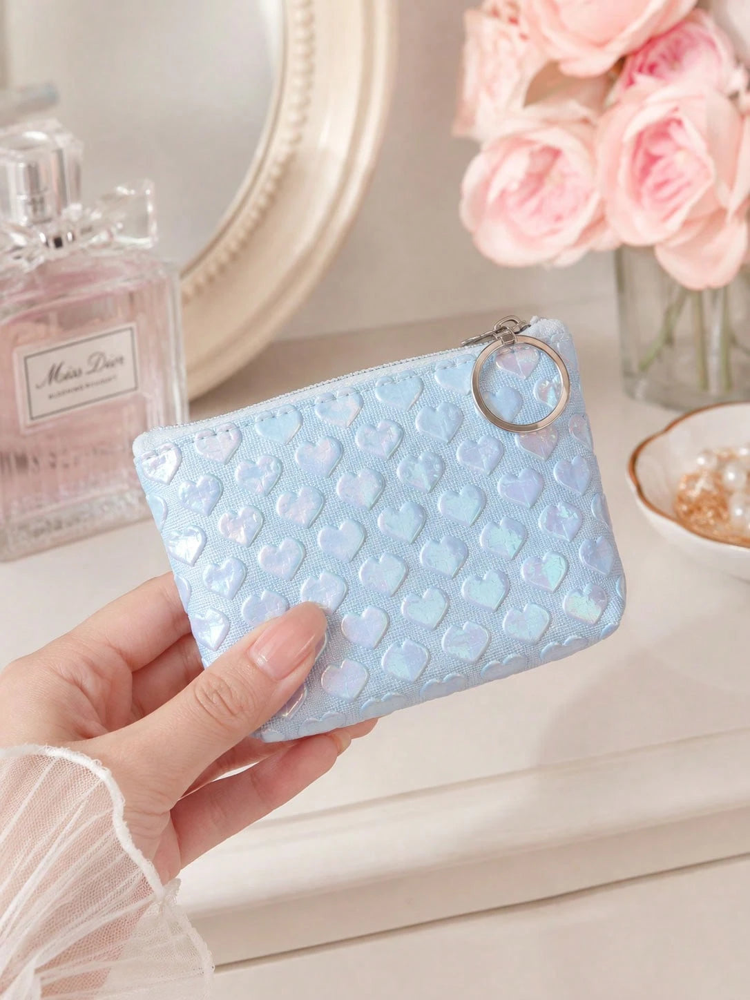 XD 12pcs/6pcs/3pcs/1pc Fashion Embossed Heart-Shaped Women's Coin Purse With Keychain, Can Store Keys, Data Cables, Coins And Rings, Suitable For Travel, Card Holder, Lipstick, Loose Change, Daily Dat