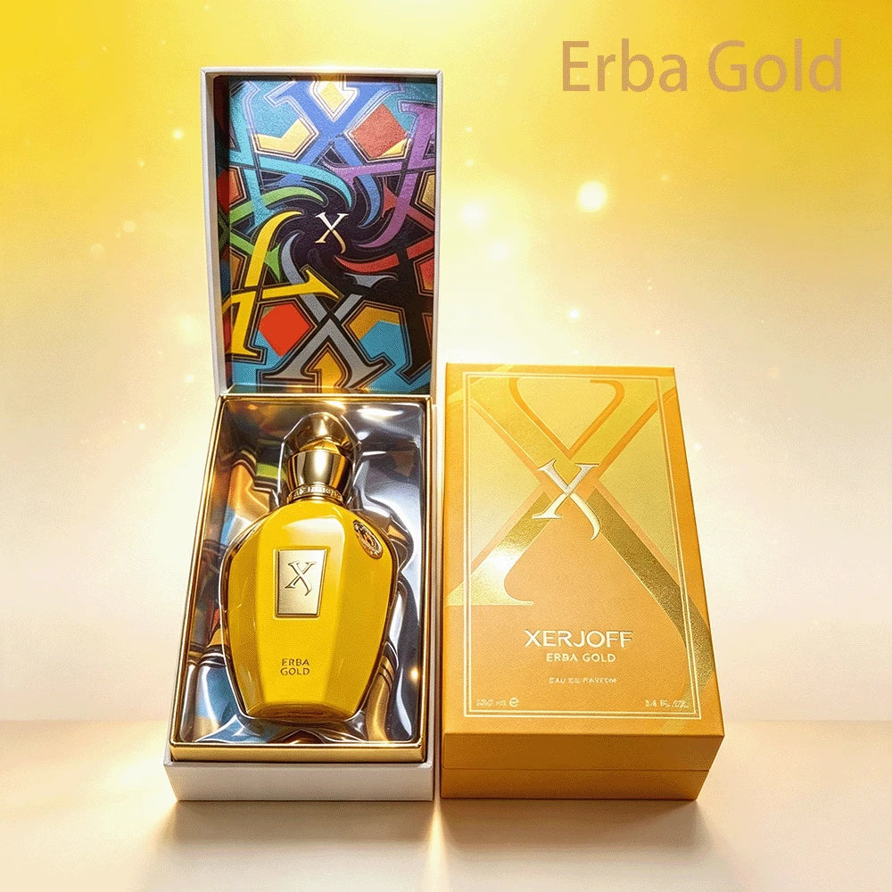 Xerjoff Erba Gold EDP Perfume 100ml Top Notes: Brazilian Orange, Calabrian Bergamot Middle Notes: Melon, Pear, Green Apple Base Notes: White Musk, Vanilla Bright Yellow Bottle Fresh Fruity Unisex Frag