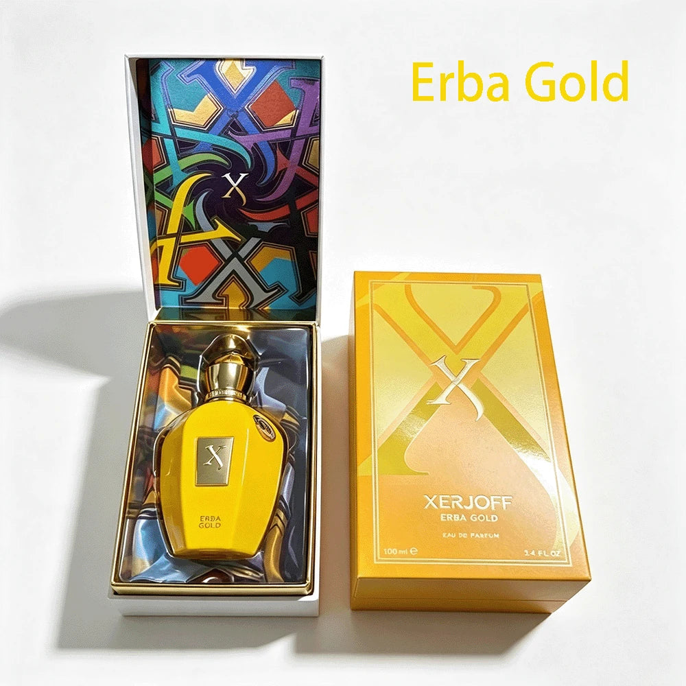 Xerjoff Erba Gold EDP Perfume 100ml Top Notes: Brazilian Orange, Calabrian Bergamot Middle Notes: Melon, Pear, Green Apple Base Notes: White Musk, Vanilla Bright Yellow Bottle Fresh Fruity Unisex Frag