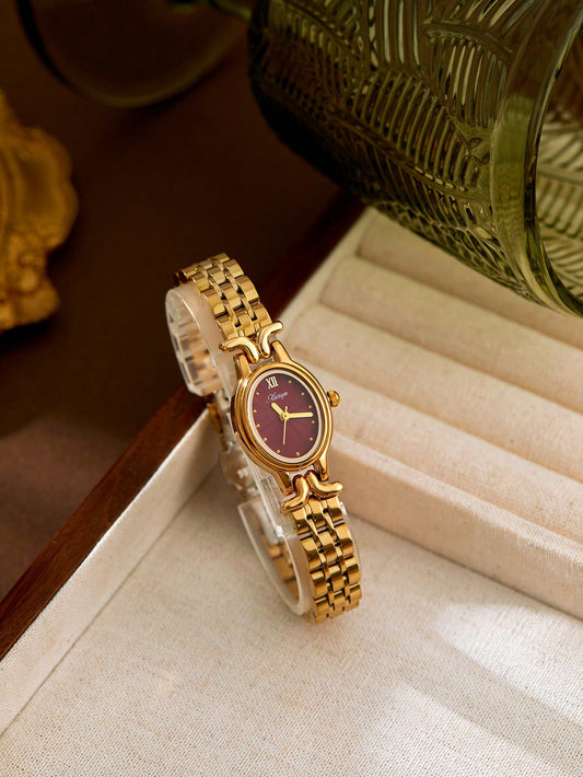 XIVIYA 1pc Women's Gold Color Ancora French Elegant Oval Dial Waterproof Wristwatch, High-Quality Material Gift For Mother's Day