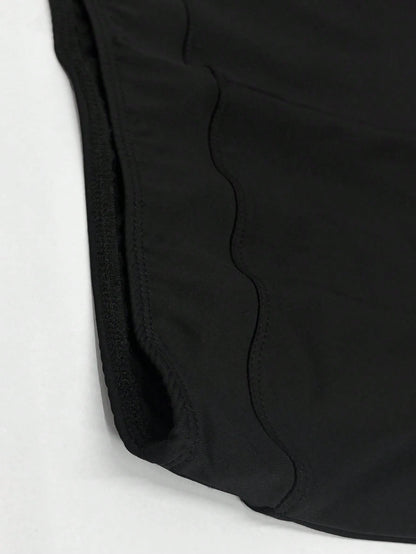 XLLAIS Women's Black Elastic Casual Sports Fitness Pants With Split Hem, Capri Length Summer, Athleisure