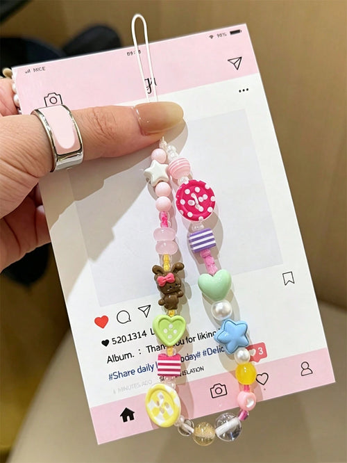 Y2K Lovely Star Heart Beaded CCD Pendant Mobile Phone Lanyard For Girl Phone Case Universal Chain Bag Accessories