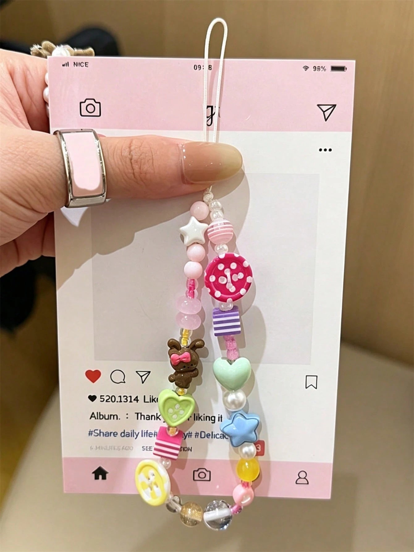 Y2K Lovely Star Heart Beaded CCD Pendant Mobile Phone Lanyard For Girl Phone Case Universal Chain Bag Accessories