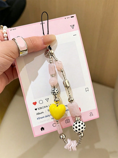 Y2K Lovely Star Heart Beaded CCD Pendant Mobile Phone Lanyard For Girl Phone Case Universal Chain Bag Accessories