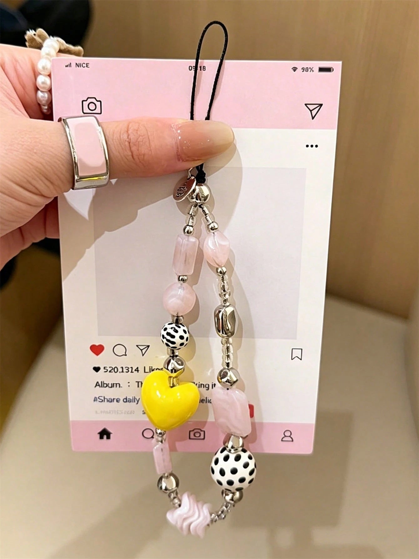Y2K Lovely Star Heart Beaded CCD Pendant Mobile Phone Lanyard For Girl Phone Case Universal Chain Bag Accessories