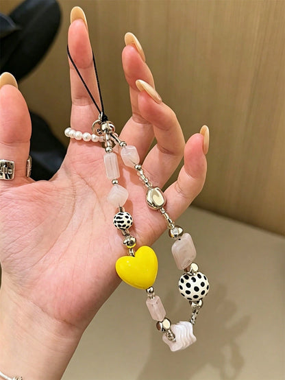 Y2K Lovely Star Heart Beaded CCD Pendant Mobile Phone Lanyard For Girl Phone Case Universal Chain Bag Accessories