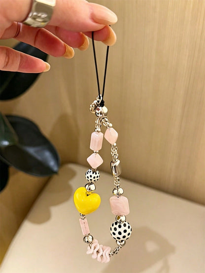 Y2K Lovely Star Heart Beaded CCD Pendant Mobile Phone Lanyard For Girl Phone Case Universal Chain Bag Accessories
