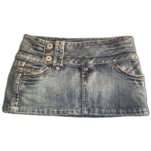 Y2K New Gothic Cute Denim Skirt Womens Clothing Harajuku Vintage Slim Skirt Kawaii Light Blue Jean Low Waist Short Mini Skirt