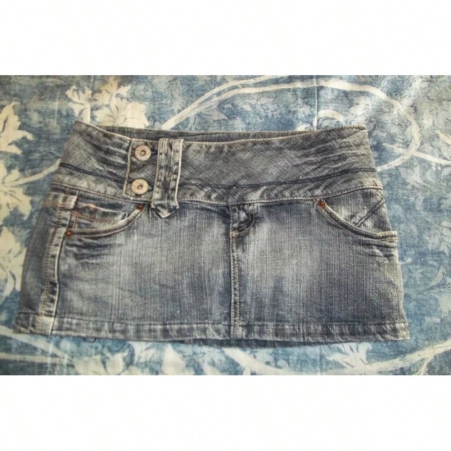 Y2K New Gothic Cute Denim Skirt Womens Clothing Harajuku Vintage Slim Skirt Kawaii Light Blue Jean Low Waist Short Mini Skirt