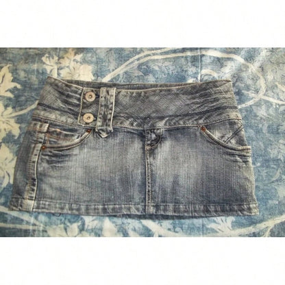 Y2K New Gothic Cute Denim Skirt Womens Clothing Harajuku Vintage Slim Skirt Kawaii Light Blue Jean Low Waist Short Mini Skirt