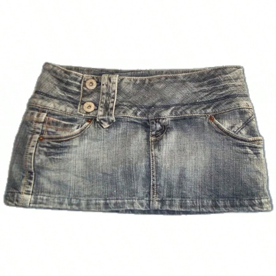 Y2K New Gothic Cute Denim Skirt Womens Clothing Harajuku Vintage Slim Skirt Kawaii Light Blue Jean Low Waist Short Mini Skirt
