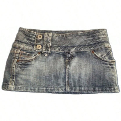 Y2K New Gothic Cute Denim Skirt Womens Clothing Harajuku Vintage Slim Skirt Kawaii Light Blue Jean Low Waist Short Mini Skirt