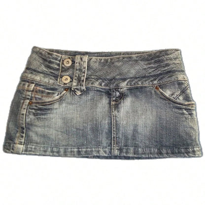 Y2K New Gothic Cute Denim Skirt Womens Clothing Harajuku Vintage Slim Skirt Kawaii Light Blue Jean Low Waist Short Mini Skirt