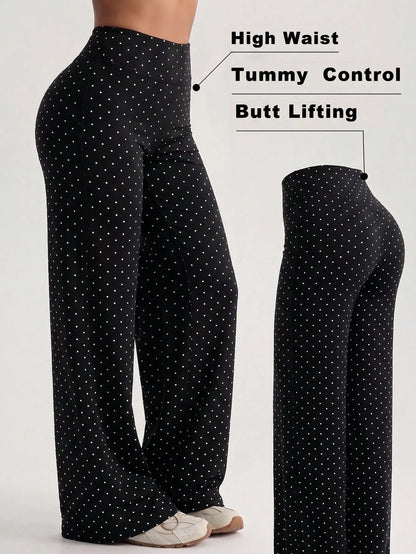Y2K Polka Dot High Waist Butt-Lifting Wide Leg Pants Women's Summer Casual Vacation Outfit Sports, Athleisure, Aesthetic
