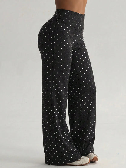 Y2K Polka Dot High Waist Butt-Lifting Wide Leg Pants Women's Summer Casual Vacation Outfit Sports, Athleisure, Aesthetic
