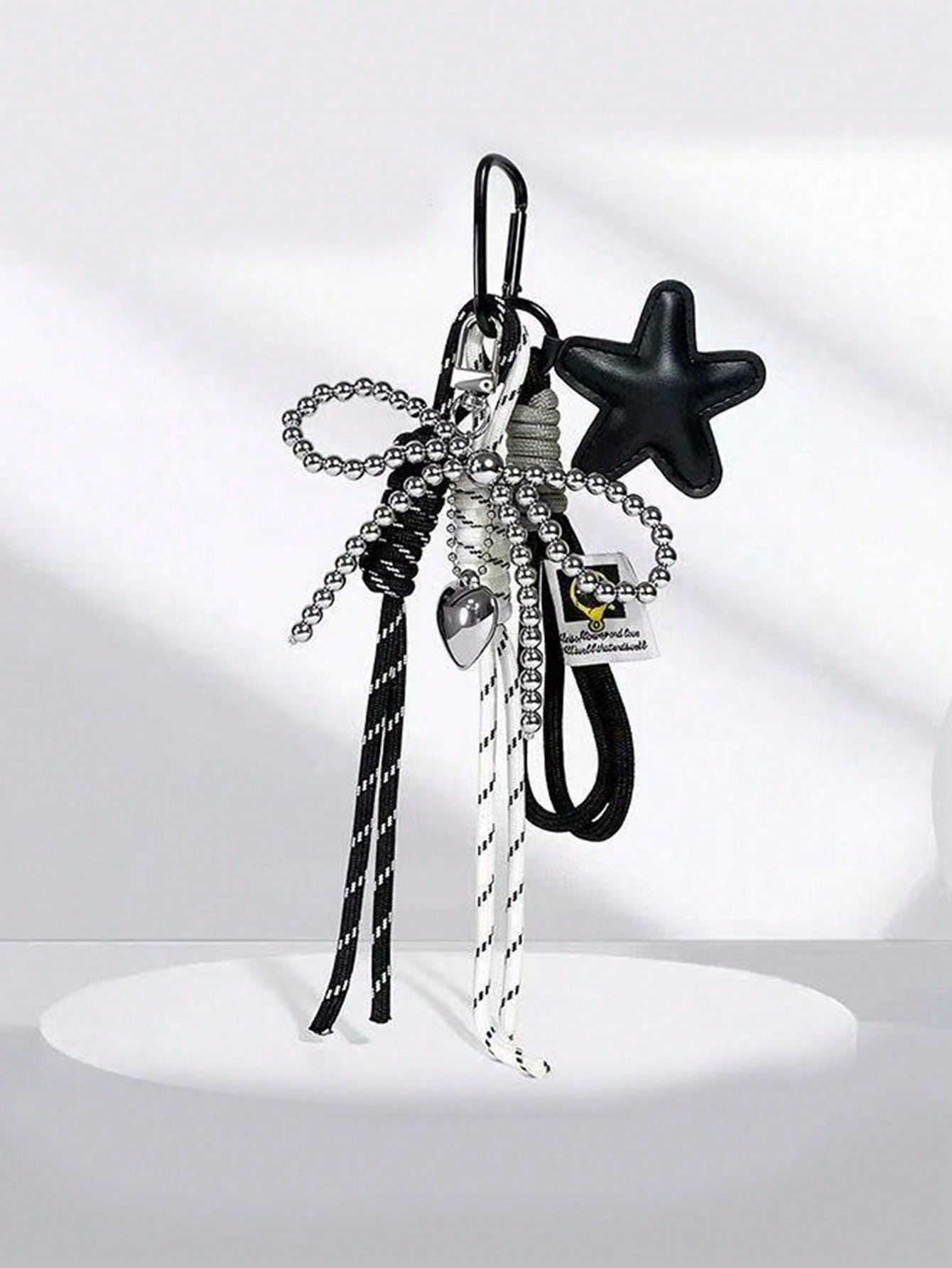 Y2K PU Leather Star Bag Charm, Handmade Nylon Rope Phone Pendant, Ins Single Buckle Tassel Keychain, Bow Star Keyring, Multi-Function Keychain Pendant, Exquisite Backpack Decor Accessories, Gift