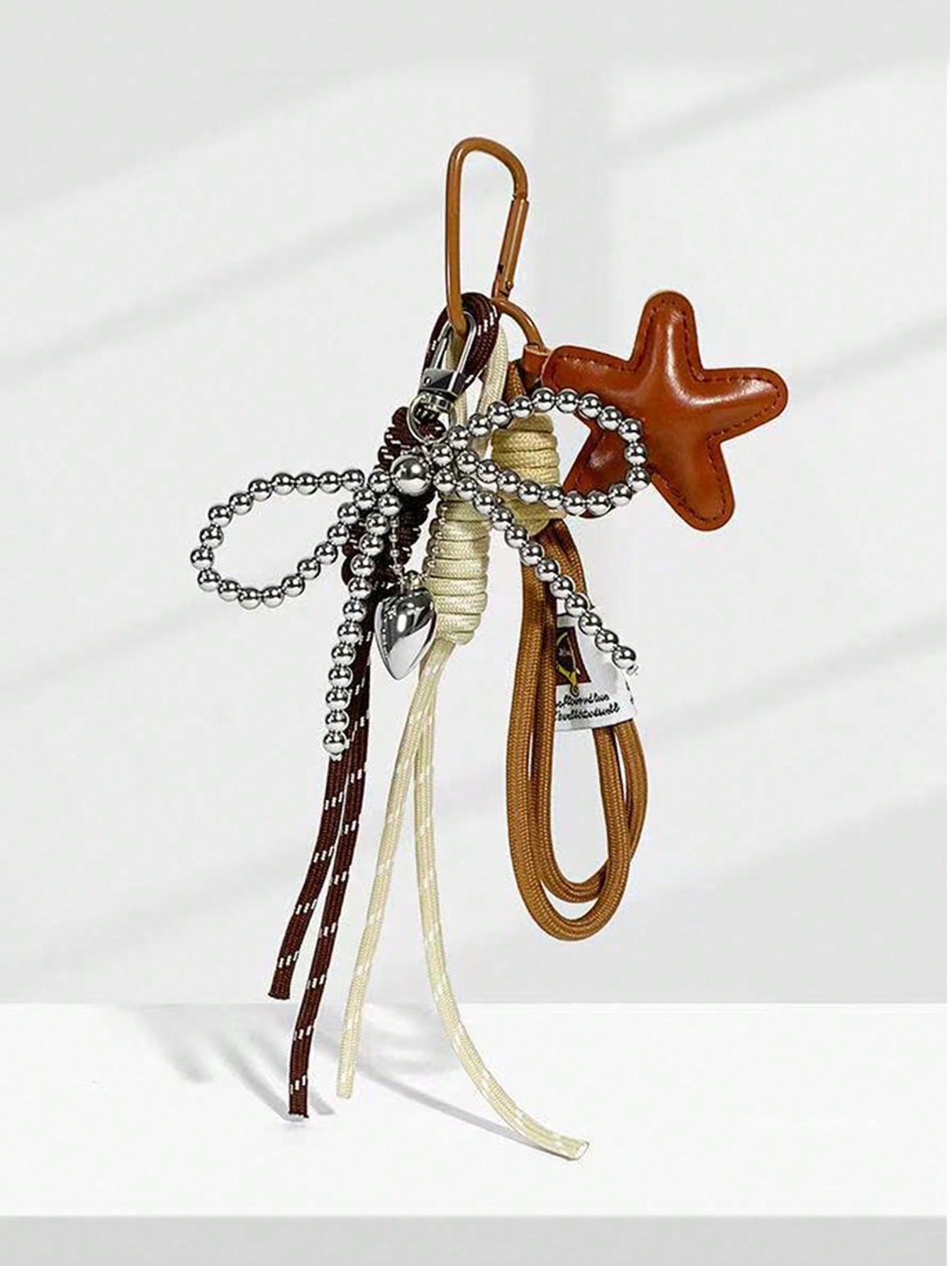 Y2K PU Leather Star Bag Charm, Handmade Nylon Rope Phone Pendant, Ins Single Buckle Tassel Keychain, Bow Star Keyring, Multi-Function Keychain Pendant, Exquisite Backpack Decor Accessories, Gift