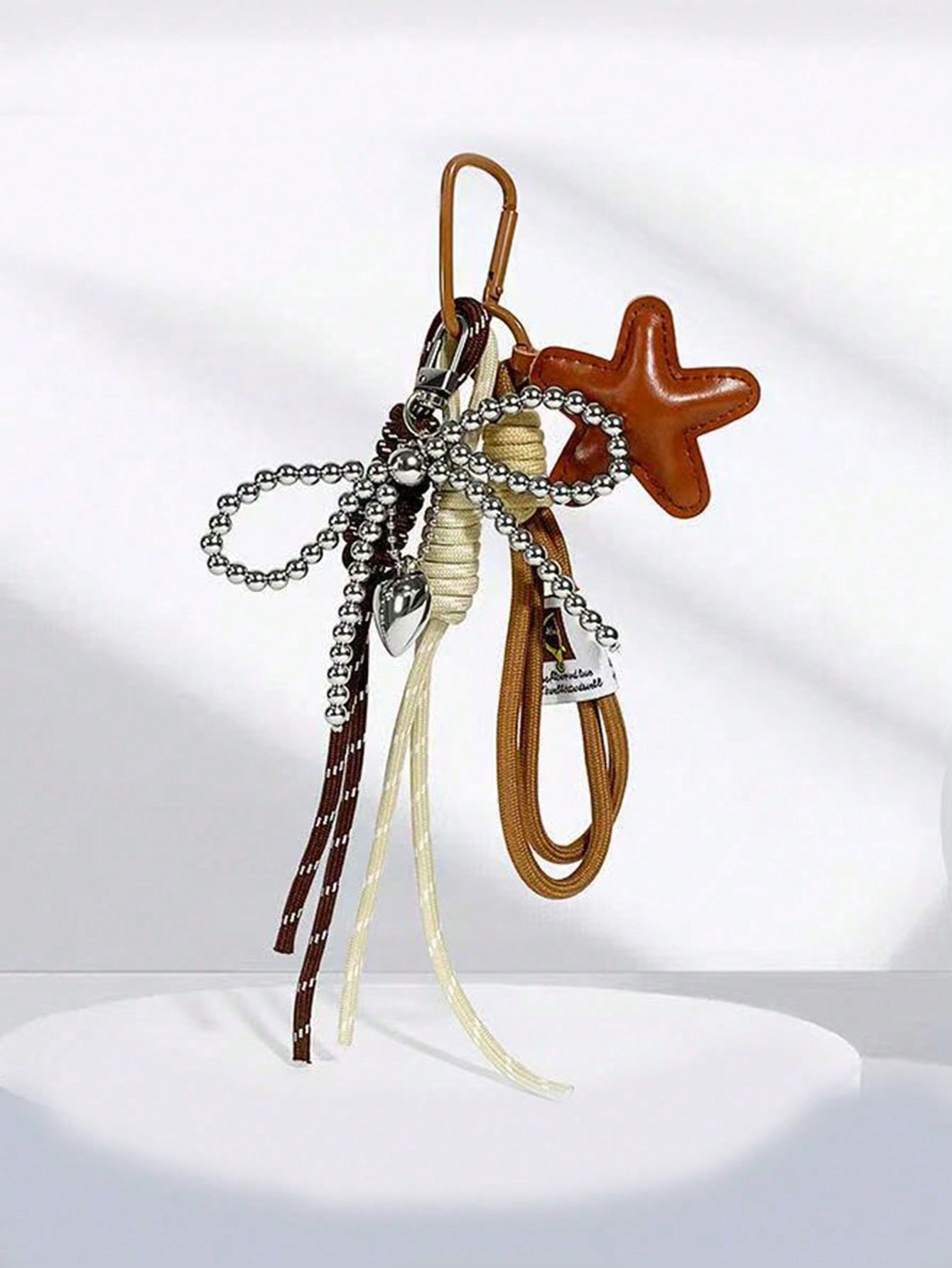 Y2K PU Leather Star Bag Charm, Handmade Nylon Rope Phone Pendant, Ins Single Buckle Tassel Keychain, Bow Star Keyring, Multi-Function Keychain Pendant, Exquisite Backpack Decor Accessories, Gift