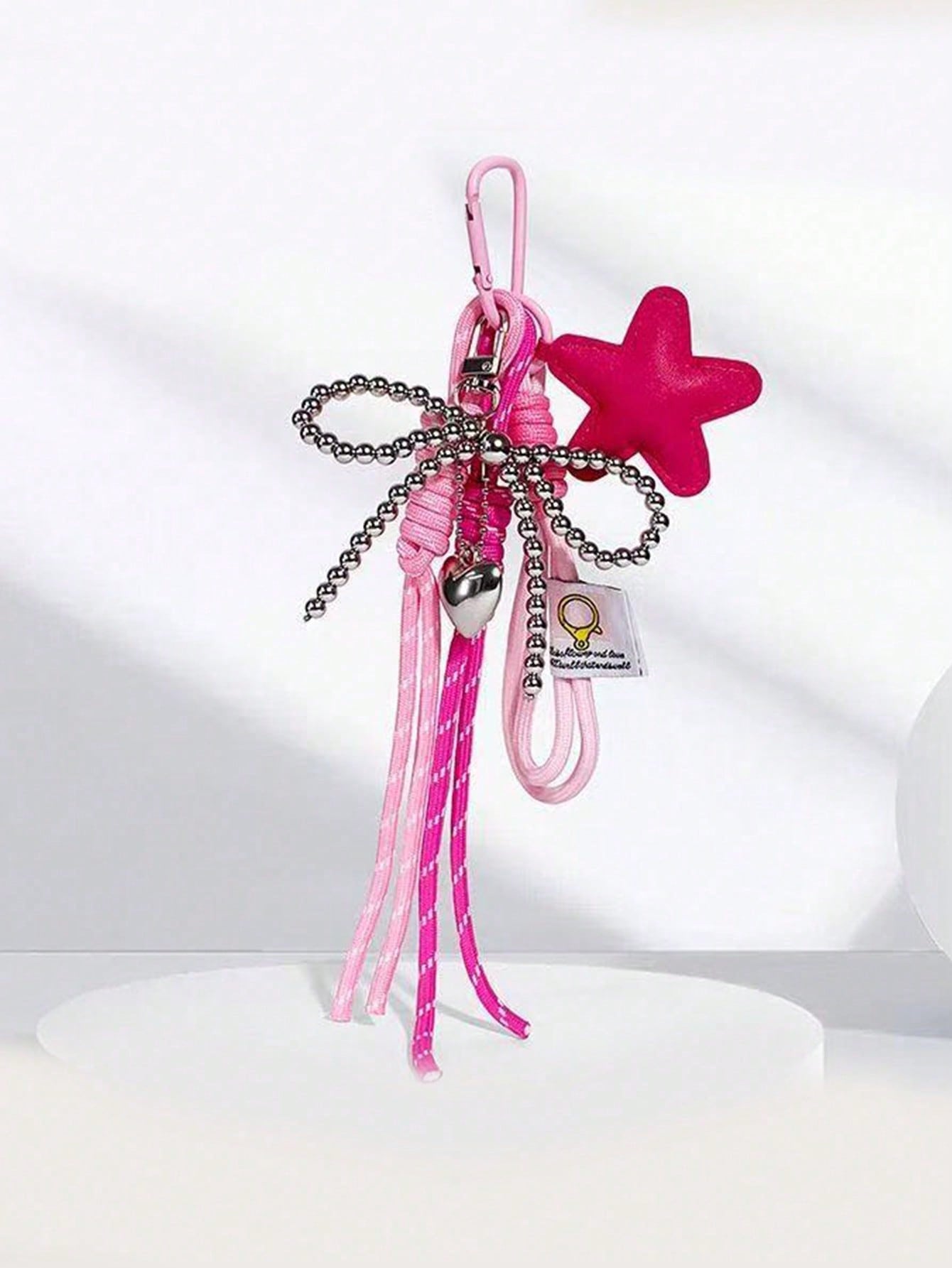 Y2K PU Leather Star Bag Charm, Handmade Nylon Rope Phone Pendant, Ins Single Buckle Tassel Keychain, Bow Star Keyring, Multi-Function Keychain Pendant, Exquisite Backpack Decor Accessories, Gift