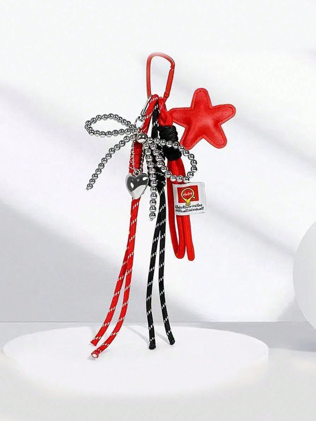 Y2K PU Leather Star Bag Charm, Handmade Nylon Rope Phone Pendant, Ins Single Buckle Tassel Keychain, Bow Star Keyring, Multi-Function Keychain Pendant, Exquisite Backpack Decor Accessories, Gift