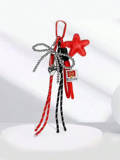 Y2K PU Leather Star Bag Charm, Handmade Nylon Rope Phone Pendant, Ins Single Buckle Tassel Keychain, Bow Star Keyring, Multi-Function Keychain Pendant, Exquisite Backpack Decor Accessories, Gift