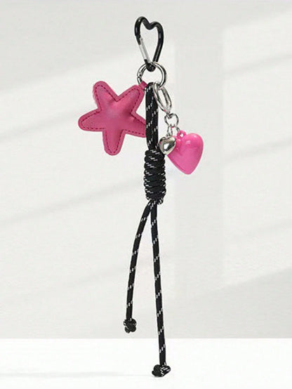 Y2K PU Leather Star Bag Charm, Handmade Nylon Rope Phone Pendant, Ins Single Buckle Tassel Keychain, Bow Star Keyring, Multi-Function Keychain Pendant, Exquisite Backpack Decor Accessories, Gift
